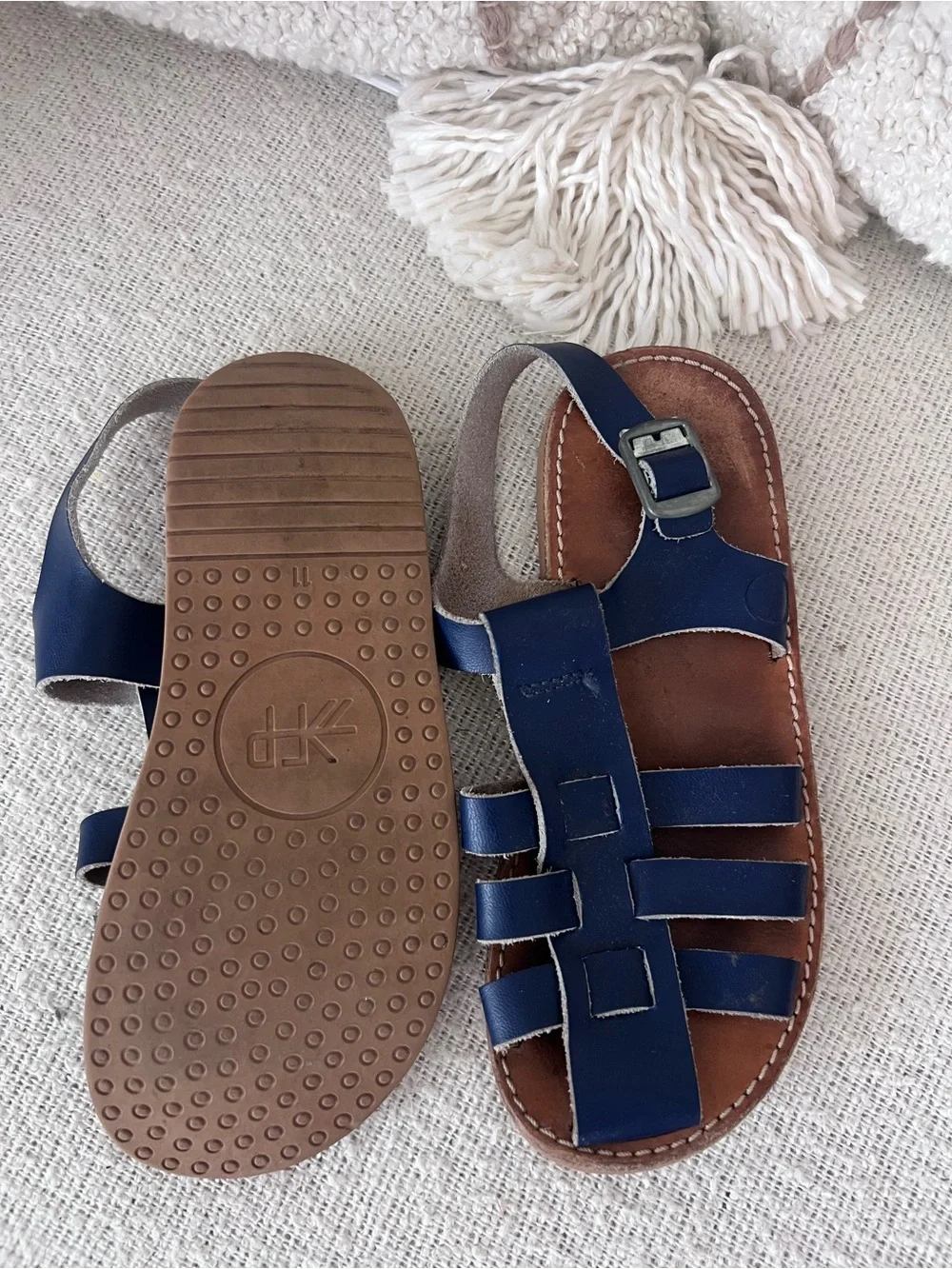 Freshly Picked Navy Leather Strappy Kids Sandals
